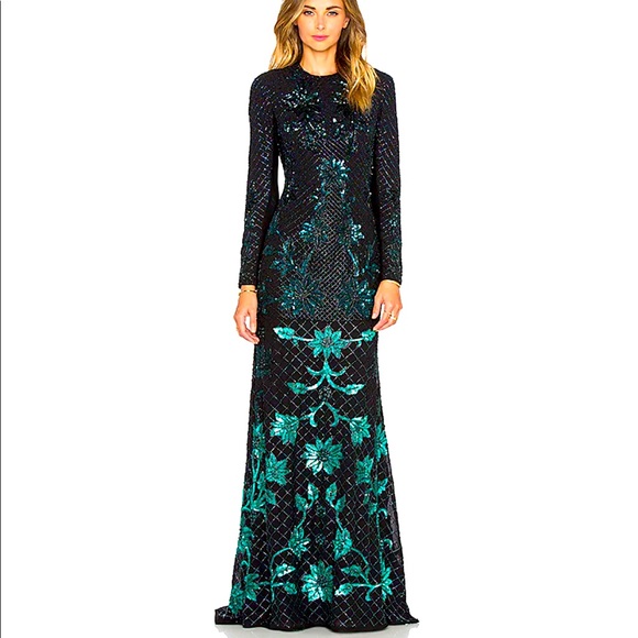 Needle & Thread Dresses & Skirts - Needle & Thread ombré mesh gown in green & black Revolve size 2